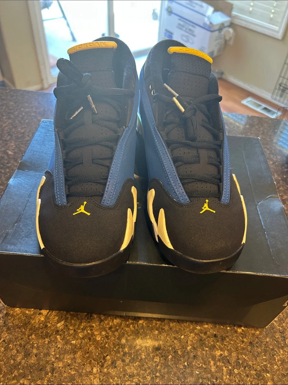 Jordan 14 Retro Low Men’s Mid-Top Sneakers in Blue and Yellow (2015)